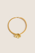 Antique Gold Eden Mesh Choker featuring a classic gold-tone mesh band with a sculpted flower centerpiece, offering an effortless, high-end touch for fun, confident styling.