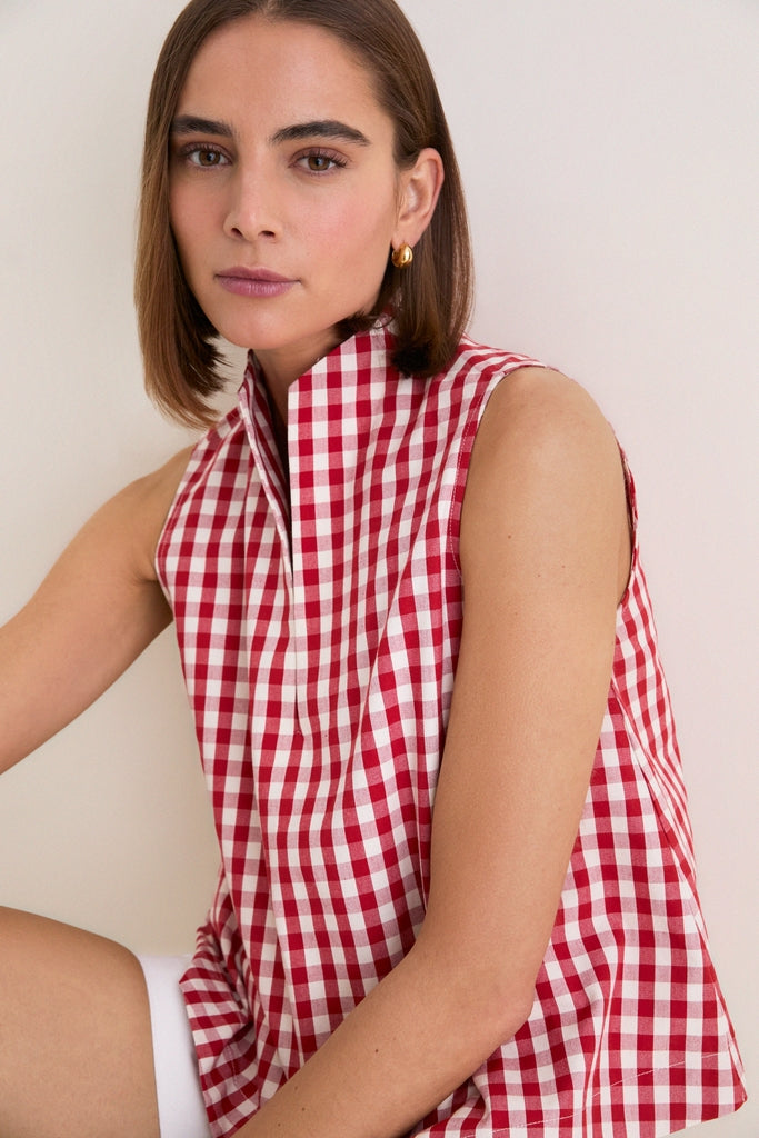 Apple Red Gingham Sleeveless Celeste Top