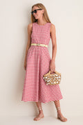 Apple Red Gingham Stella Midi Dress