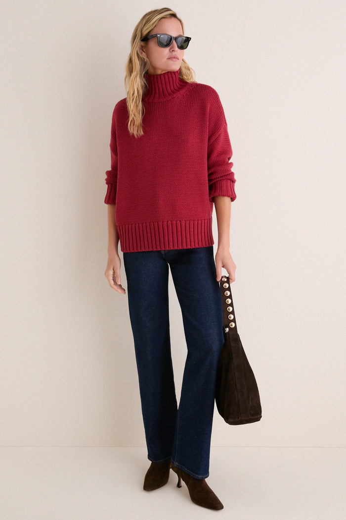 Apple Red Wool Blend Hannah Turtleneck Sweater