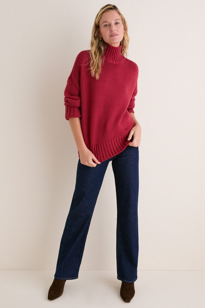Apple Red Wool Blend Hannah Turtleneck Sweater