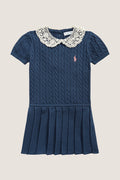 Baby Short-Sleeve Cotton Cable Knit Collared Dress