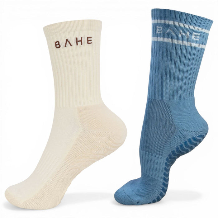 BAHE Studio Grippy Crew Socks 2Pk White