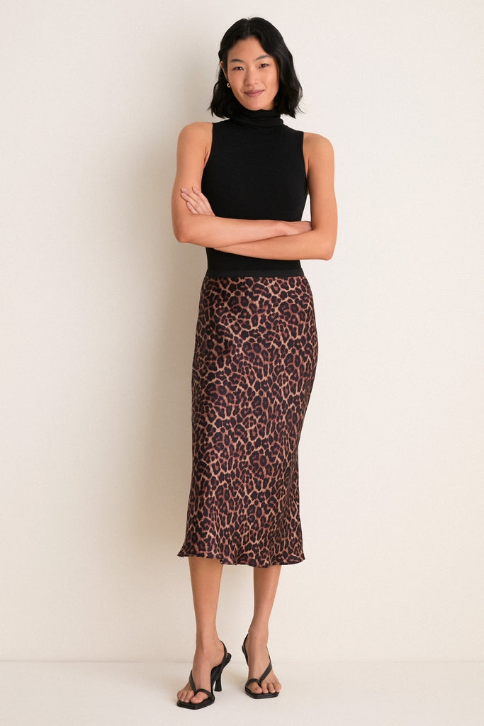 Black and Brown Printed Bar Silk Skirt