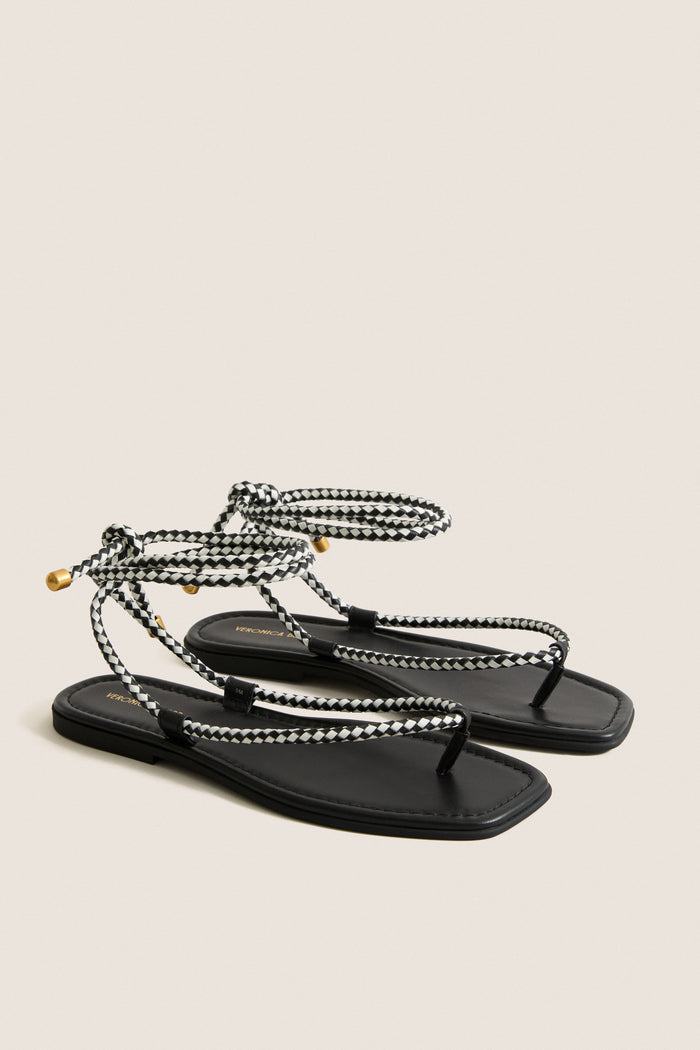 Black and Coconut Carmina Woven Cord Sandals