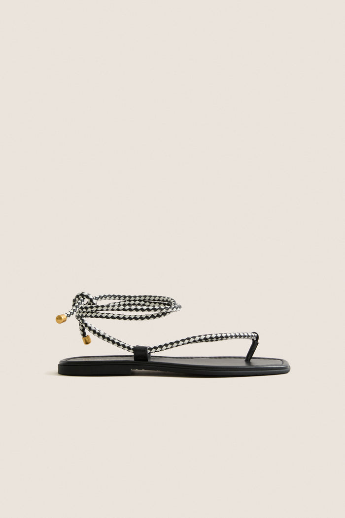 Black and Coconut Carmina Woven Cord Sandals