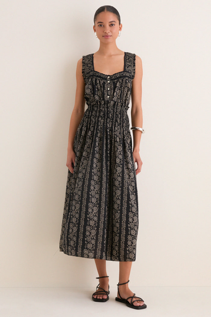Black and Cream Token Floral Victorian Pleat Tank