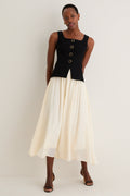 Black and Ivory Square Neck Vest Midi Dress