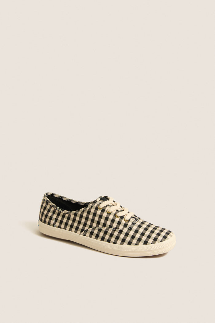 Black and Parchment Buffalo Plaid Champion Sneakers