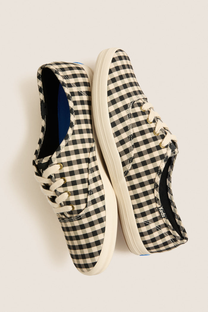 Black and Parchment Buffalo Plaid Champion Sneakers