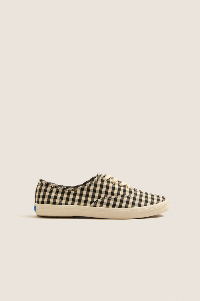 Black and Parchment Buffalo Plaid Champion Sneakers