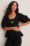 Black Bebe Ponte Peplum Top