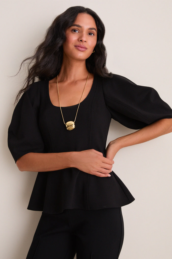 Black Bebe Ponte Peplum Top