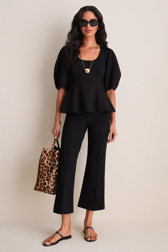 Black Bebe Ponte Peplum Top