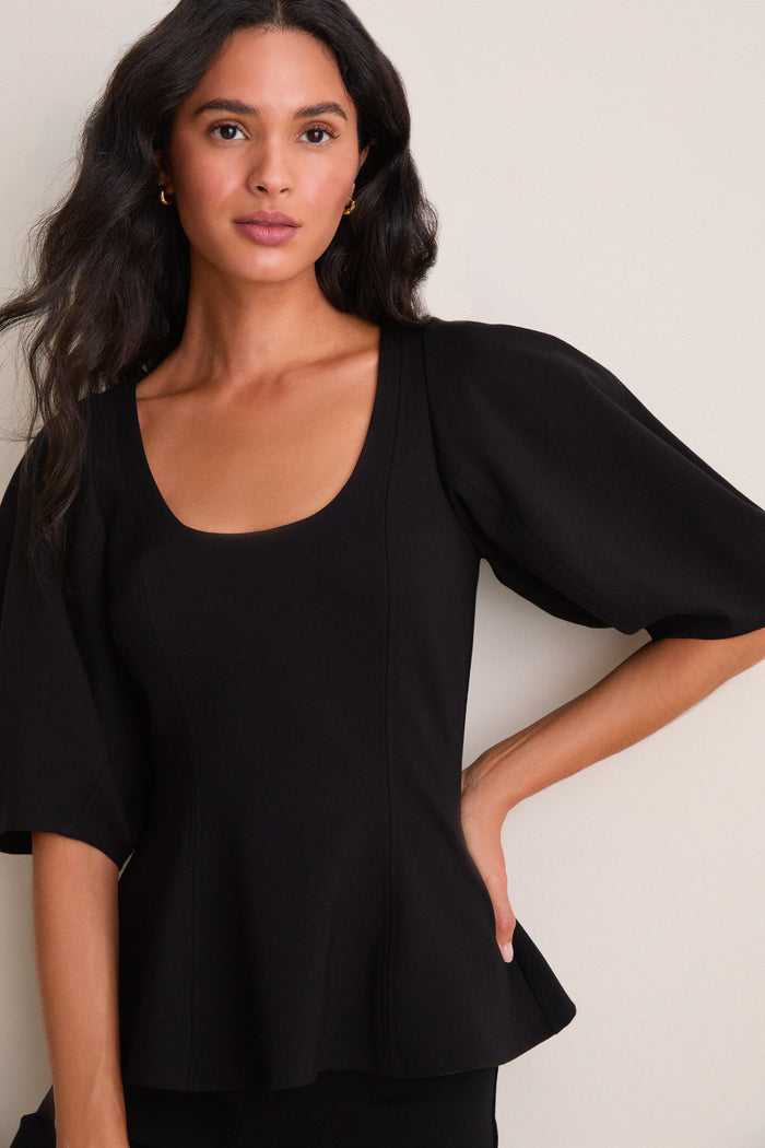 Black Bebe Ponte Peplum Top