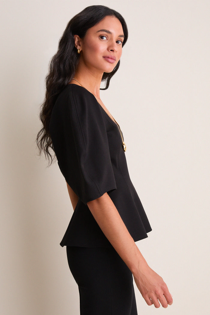 Black Bebe Ponte Peplum Top
