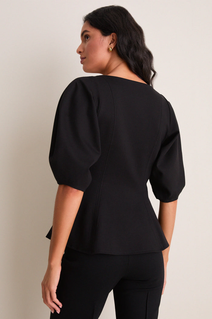 Black Bebe Ponte Peplum Top