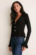 Black Bejeweled Button Sylvia Cardigan
