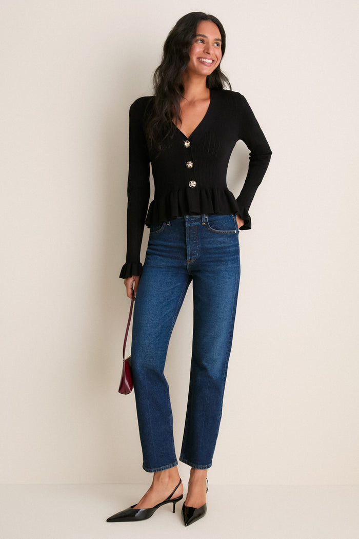 Black Bejeweled Button Sylvia Cardigan