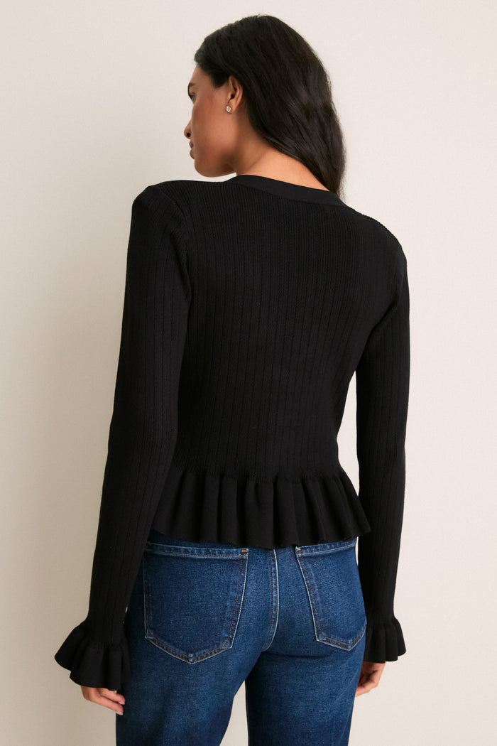 Black Bejeweled Button Sylvia Cardigan