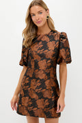 Black & Copper Floral Jacquard Minetta Mini Dress