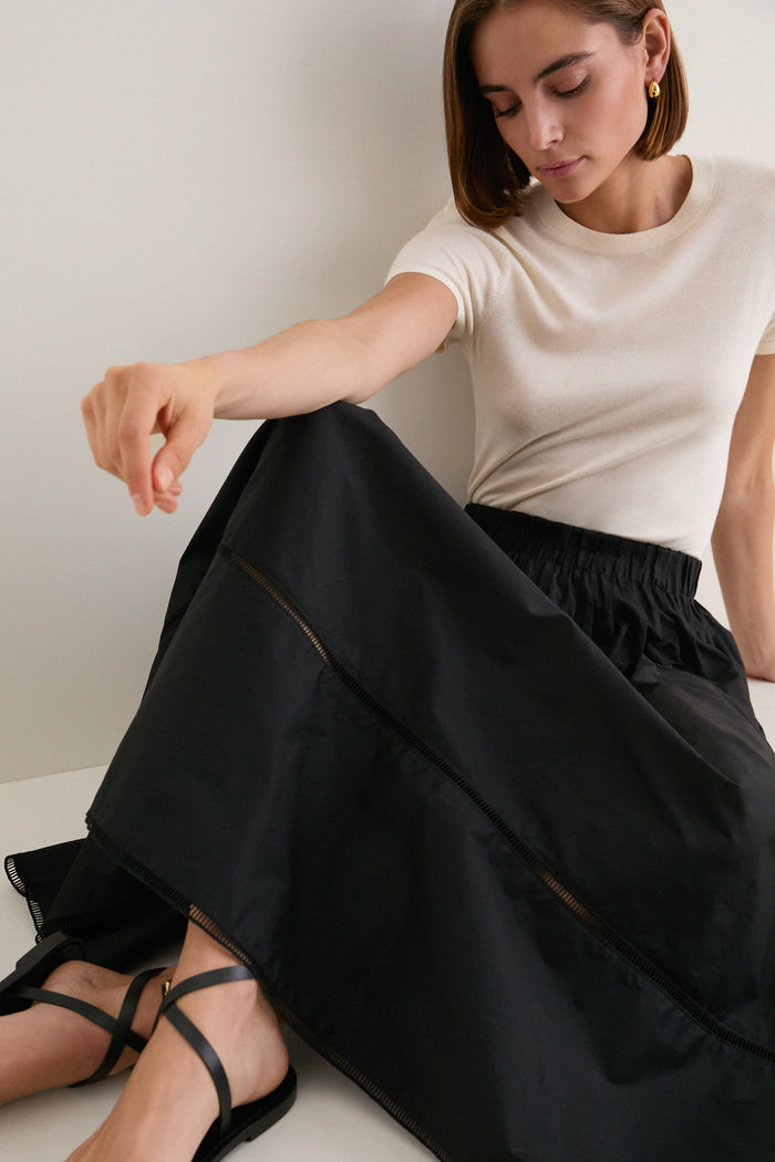 Black Cotton Poplin Nicole Circle Skirt