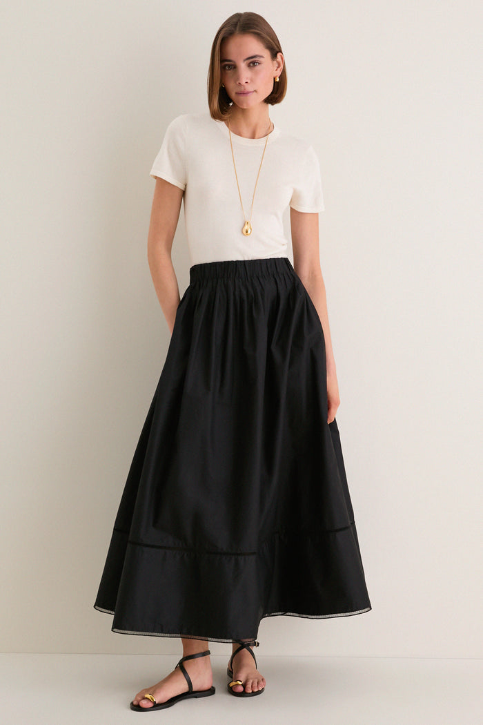 Black Cotton Poplin Nicole Circle Skirt