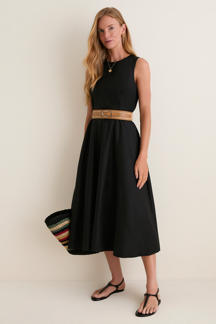 Black Cotton Poplin Stella Midi Dress