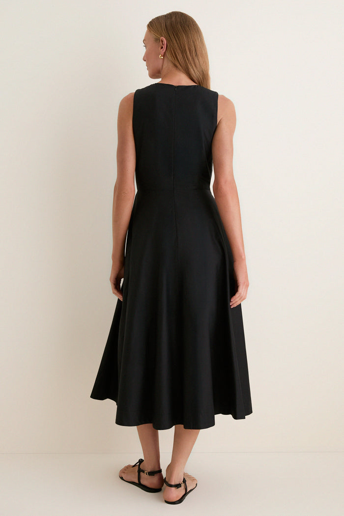 Black Cotton Poplin Stella Midi Dress
