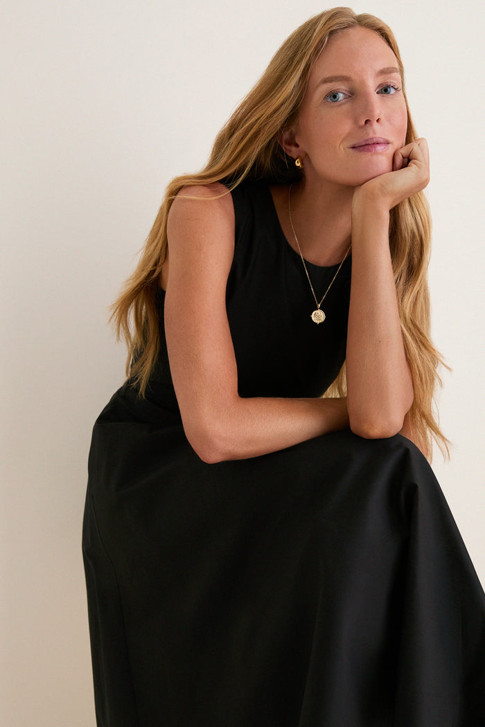 Black Cotton Poplin Stella Midi Dress