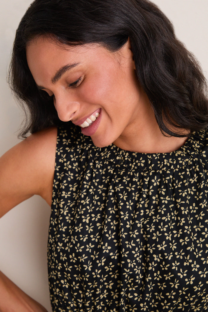 Black Ditsy Floral Walker Tank Dress