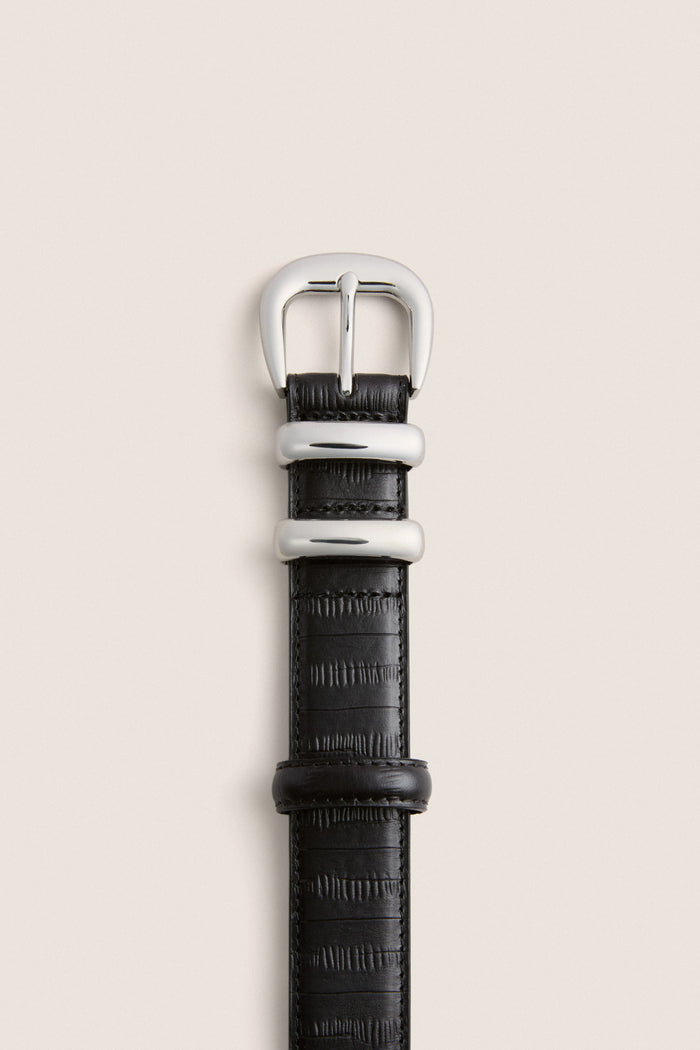 Black Eel Skin Embossed Western Belt