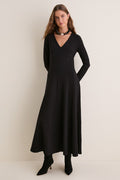 Black Jersey Long Sleeve Agnes Dress