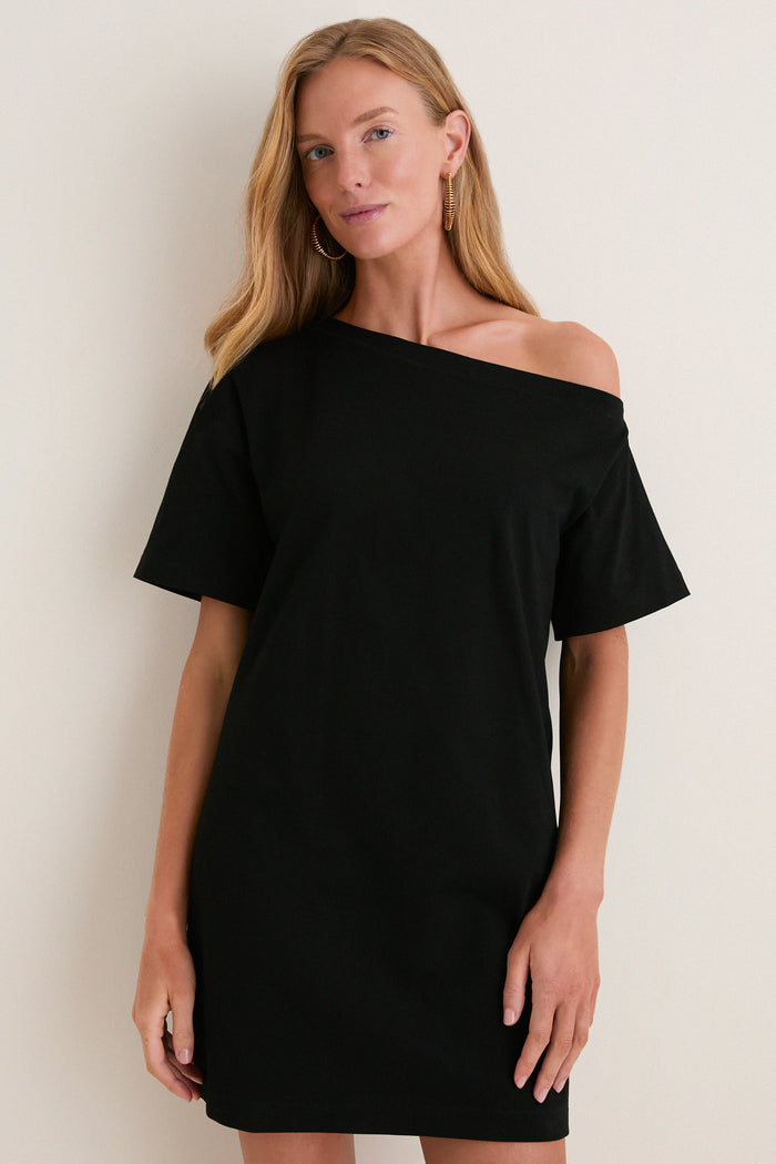 Black Jersey Off-the-Shoulder Alessandra Dress