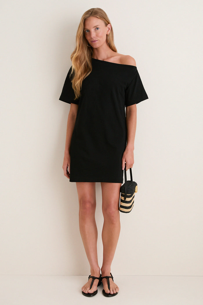 Black Jersey Off-the-Shoulder Alessandra Dress