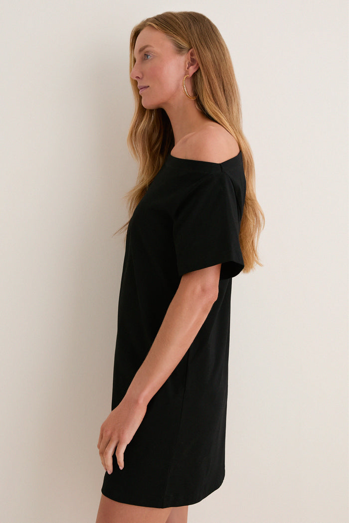 Black Jersey Off-the-Shoulder Alessandra Dress