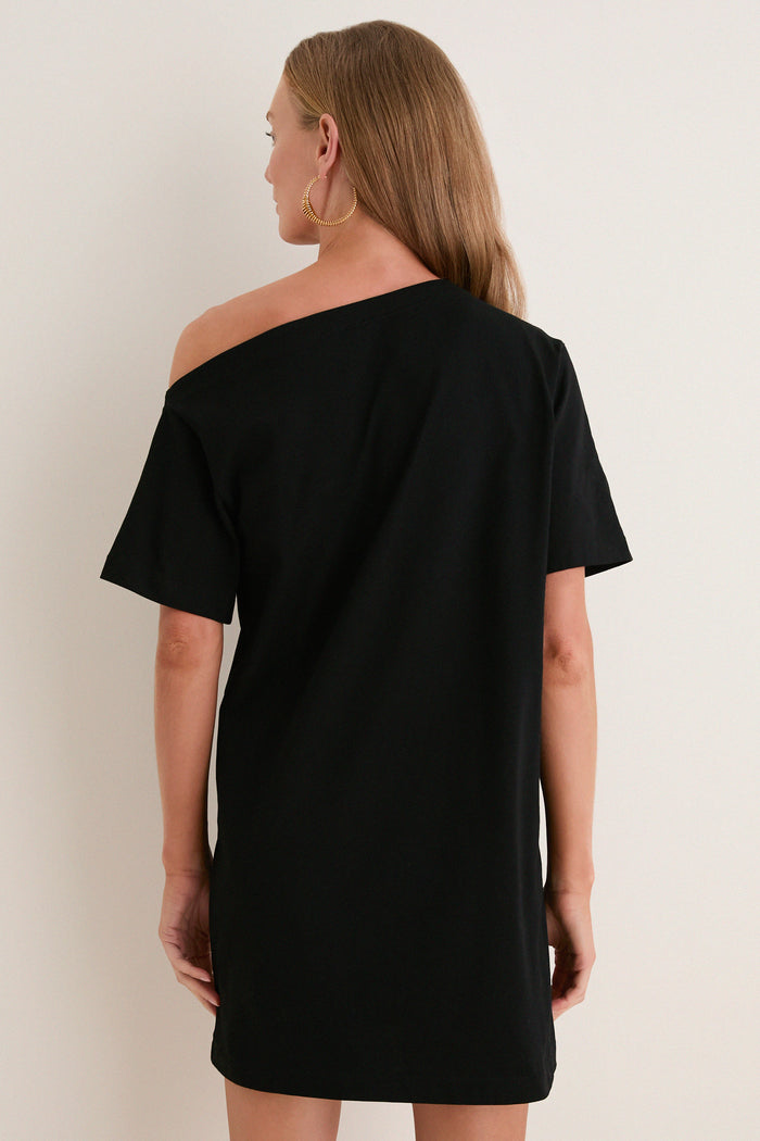 Black Jersey Off-the-Shoulder Alessandra Dress