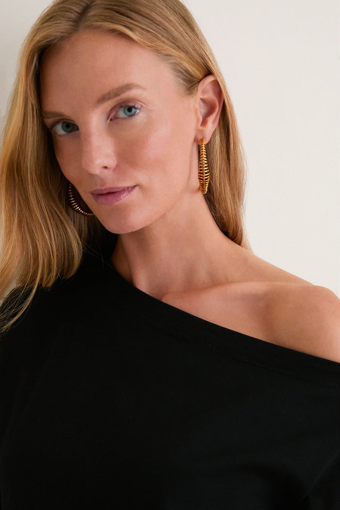 Black Jersey Off-the-Shoulder Alessandra Dress