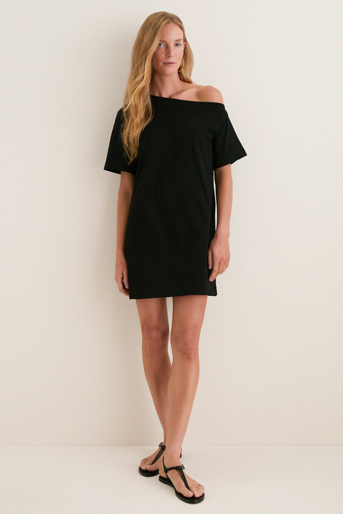 Black Jersey Off-the-Shoulder Alessandra Dress