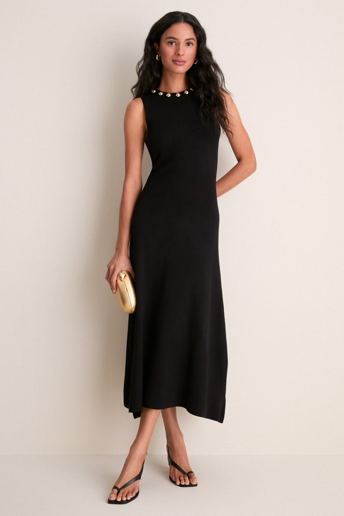Black Knit & Gold Hardware Prescott Maxi Dress