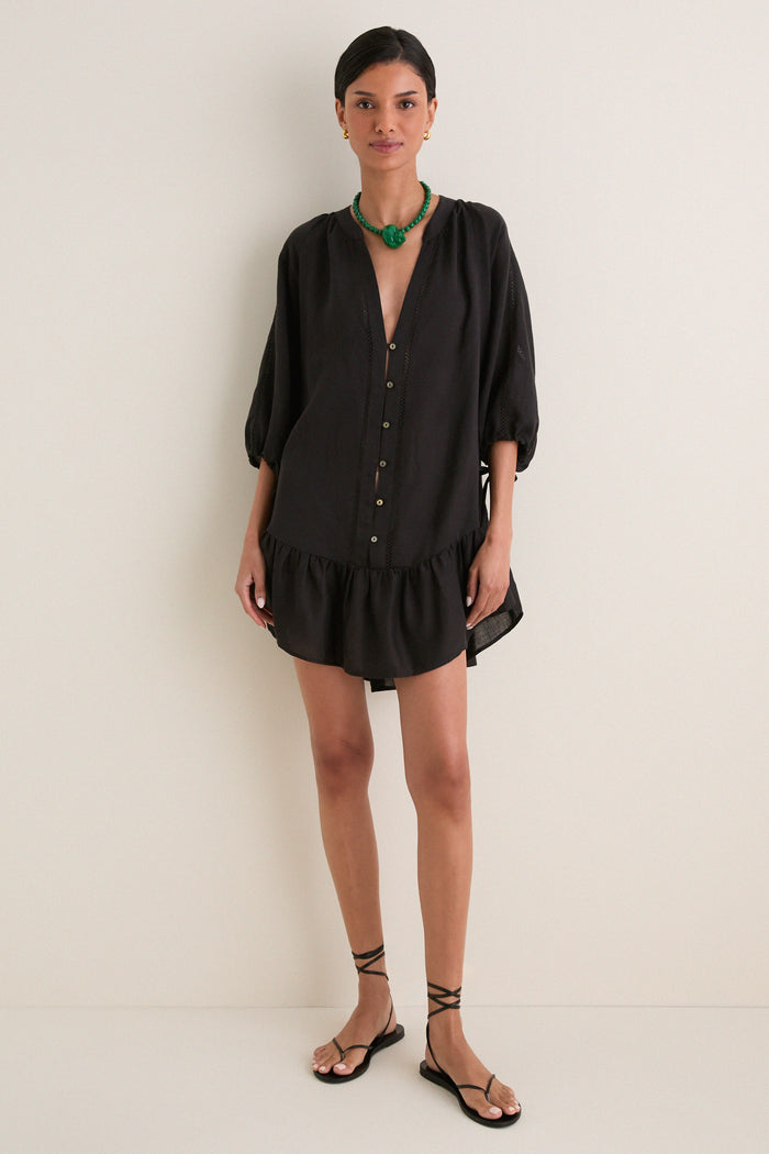 Black La Ponche Frill Mini Dress
