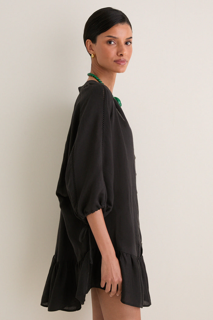 Black La Ponche Frill Mini Dress