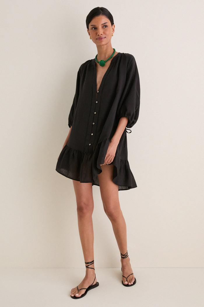 Black La Ponche Frill Mini Dress