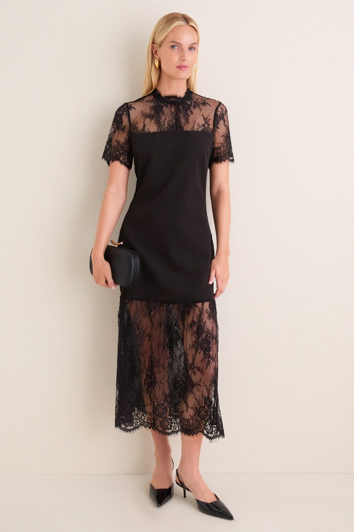 Black Lace Adelia Midi Dress