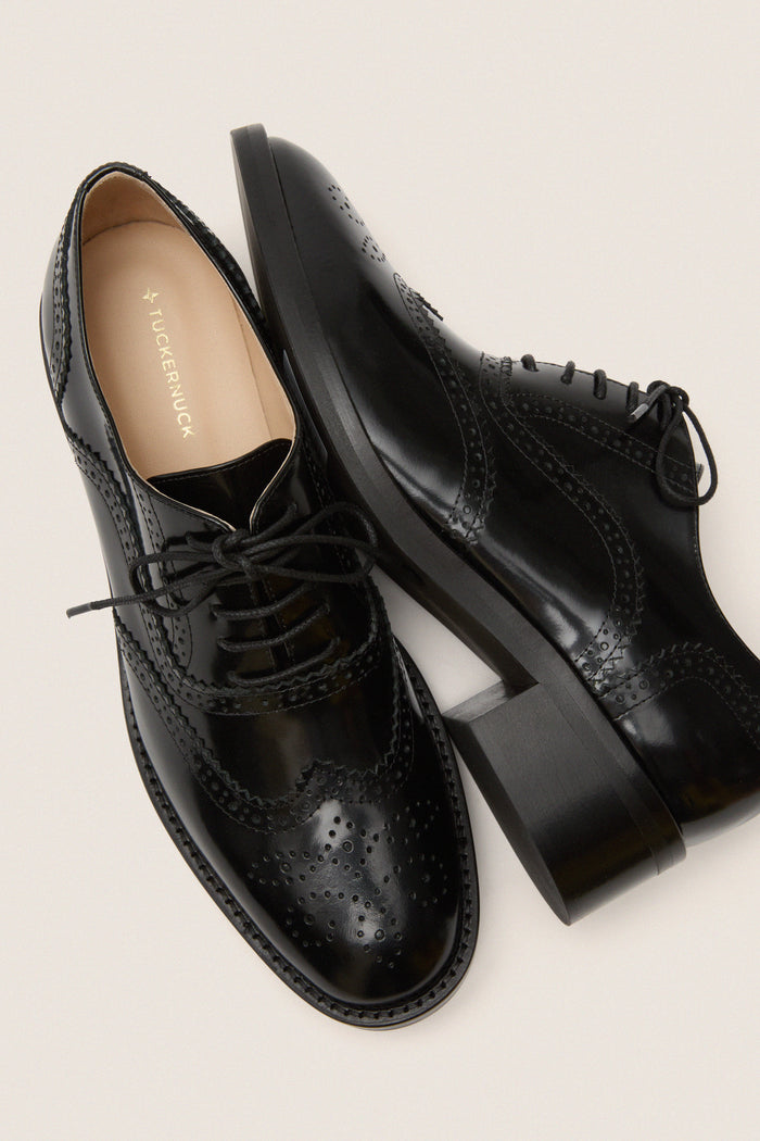 Black Leather Brogue Oxford Shoes