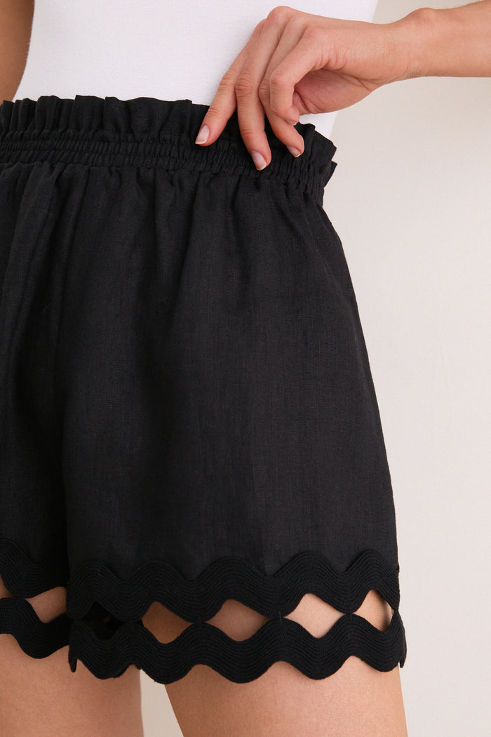 Black Linen Ric Rac Ava Shorts
