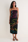 Black Linen & Technicolor Soutache Electra Maxi Dress