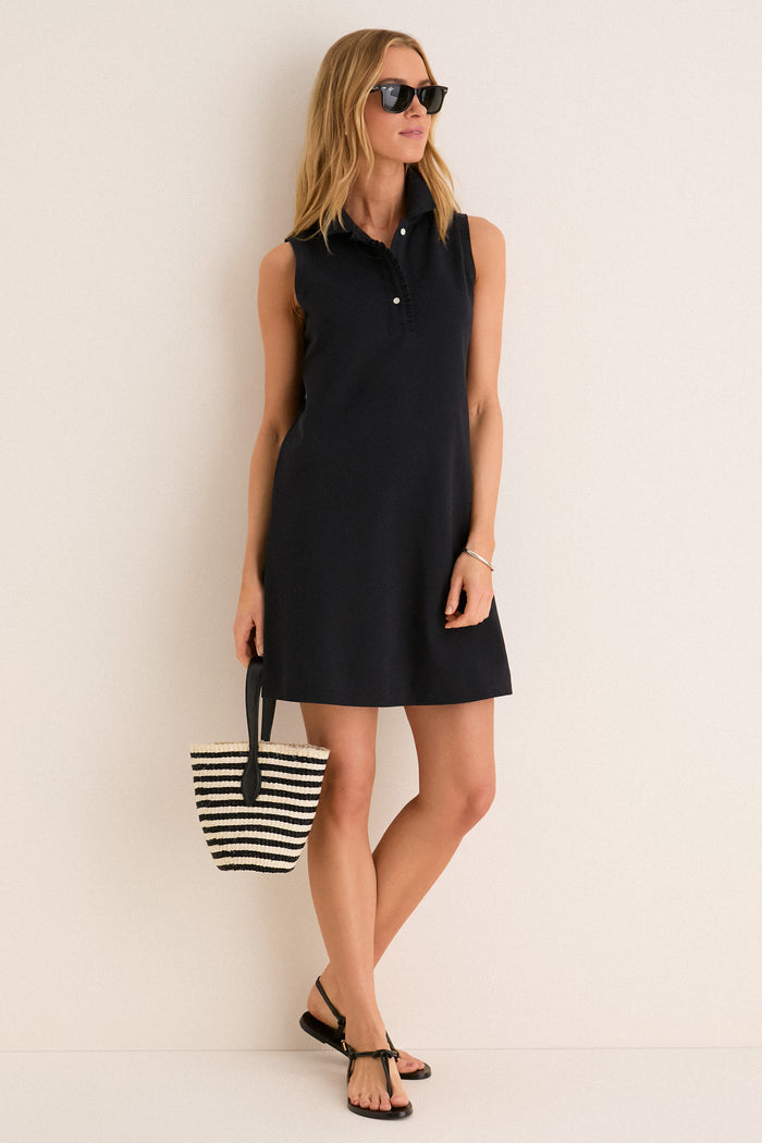 Black Pique Margaret Polo Dress
