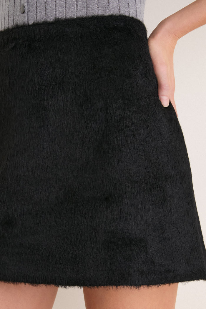 Black Pony Hair Meg A-Line Mini Skirt