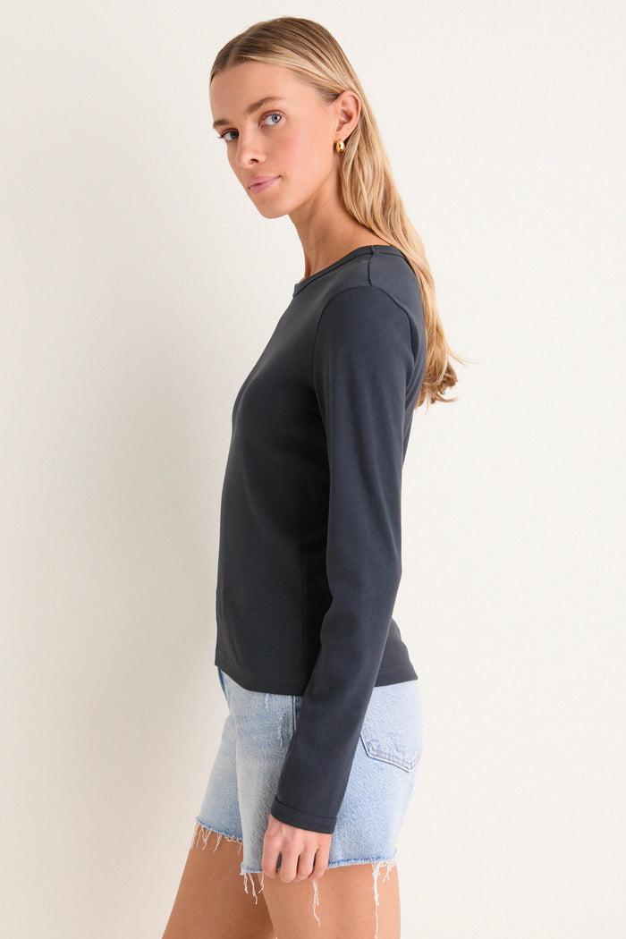 Black Ribbed Long Sleeve Sally Tee